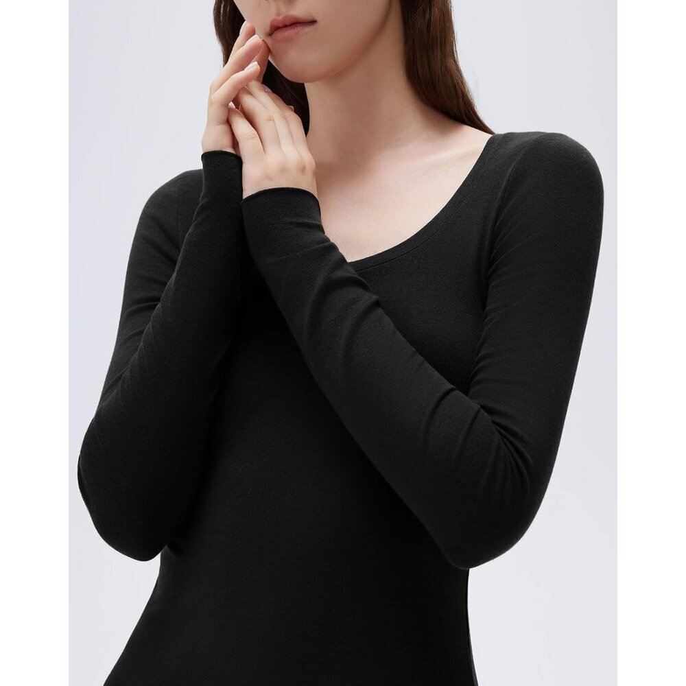 Women Cashmere Blend Scoop Neck Fitted Long Sleeve Knit Top Casual Wear - Picture 3 of 6